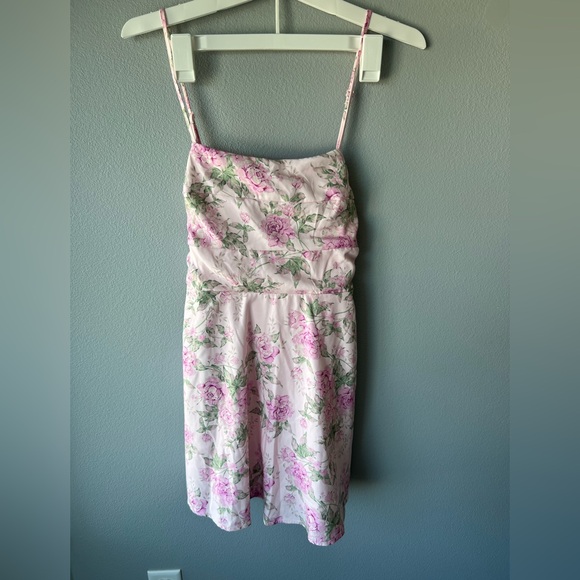 Altar’d State pink floral Kaylee tie back mini dress Women’s sz L NWT - Picture 3 of 7